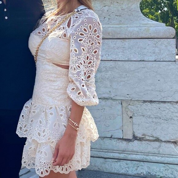 Maje Crocheted Lace Ivory Cut Out Mini Dress - Picture 2 of 8